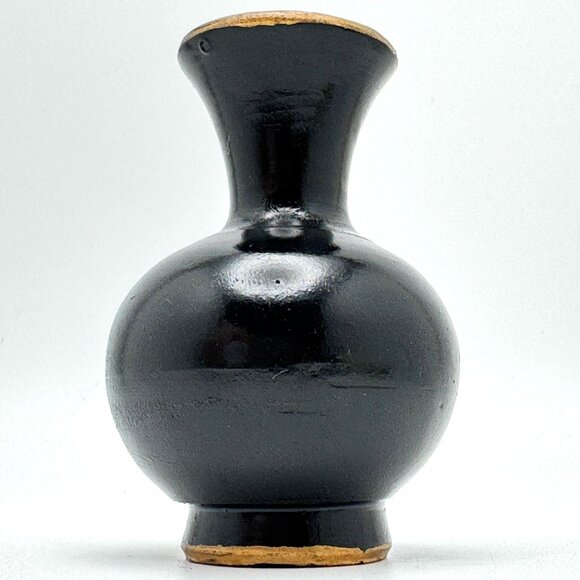 Ceramic Vase With Red & Yellow Floral Design Vintage Hand-Painted Black - Picture 10 of 12